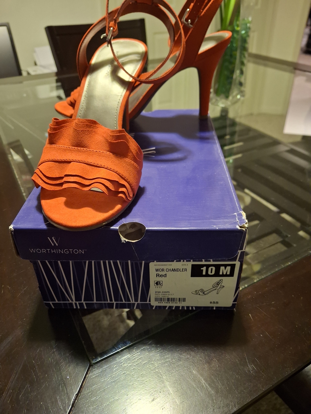 Worthington Red Ruffle Ankle-Strap Heels